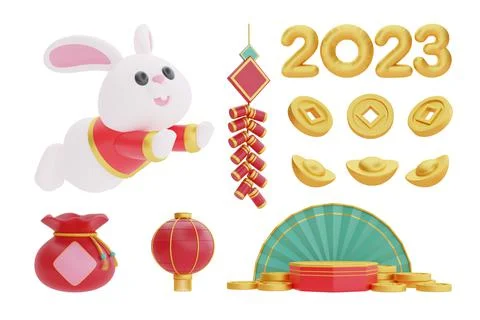 3D Chinese new year elements isolated, decoration for Chinese new year, Chine Stock Illustration
