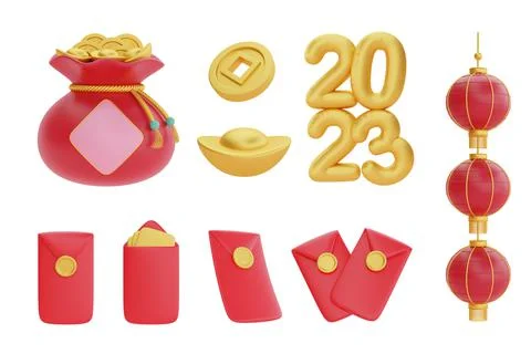 3D Chinese new year elements isolated, decoration for Chinese new year, Chine Stock Illustration