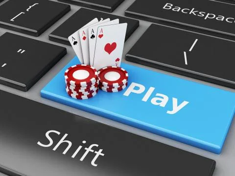 3d Chips and cards on the computer keyboard Stock Illustration