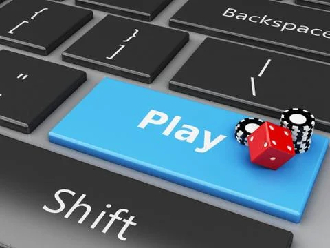 3d Chips and dice on the computer keyboard Stockillustratie