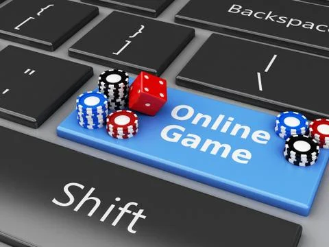 3d Chips and dice on the computer keyboard Stock Illustration