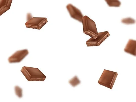 3d chocolate background, flying bars. Sweet milk candy cubes, chunk dark cocoa Stock Illustration