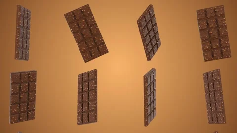 3D Chocolate Bars Falling Animation. Chocolate Bar 3D. 4K Stock Footage 281561233
