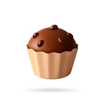 3D Chocolate cupcake or muffin with almond topping Stock Illustration
