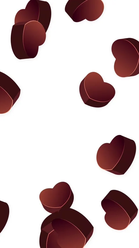 3D Chocolate Hearts Falling Against a Clean White Background Stock Footage 345041231