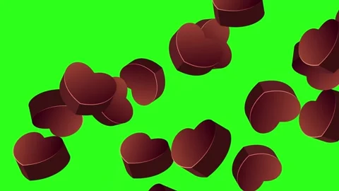 3D Chocolate Hearts Falling Against Green Screen Background Stock Footage 345308257