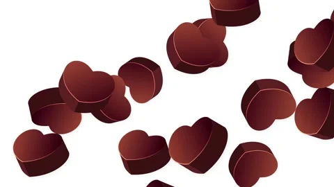 3D Chocolate Hearts Falling and Bouncing on White Background Stock Footage 345209085