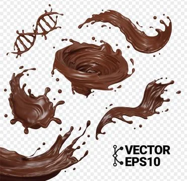 3D Chocolate splash isolate realistic vector eps set swirl and drop gene flow Stock Illustration