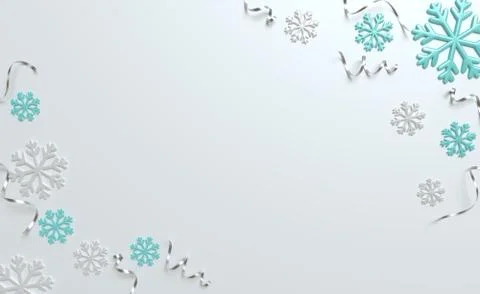 3d Christmas background top view, silver and blue snowflake, tinsel. Winter Stock Illustration