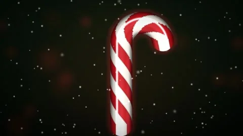 3D Christmas Candy Cane with Falling Snow on Dark Background Stock-Footage 347644144