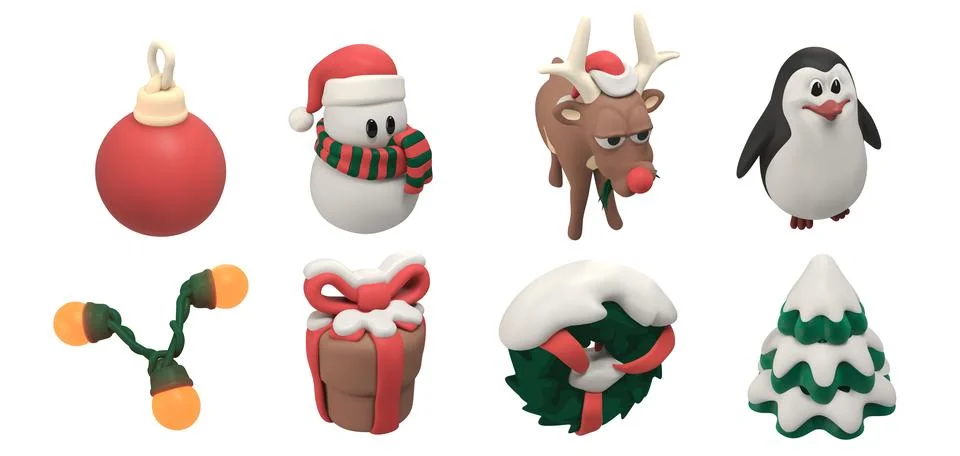 3D Christmas Clay vector Icon Set Illustrazione stock