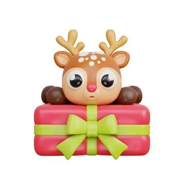 3D Christmas cute reindeer cartoon character, Merry Christmas and happy new y Stock Illustration