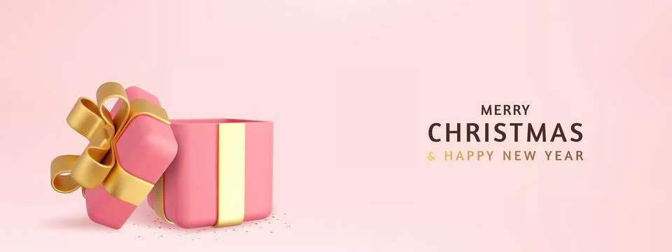 3d Christmas Empty Open gift box template. Stock Illustration