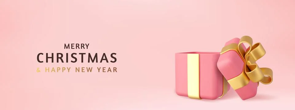 3d Christmas Empty Open gift box template. Stock Illustration