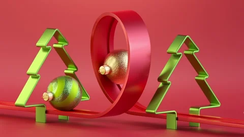 3d Christmas endless animation. Assorted glass balls roll on the looped road Stock Footage 136735054