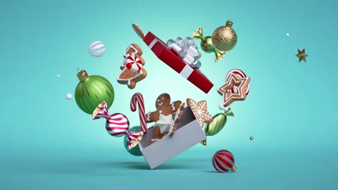 3d Christmas endless animation, looping intro. Gingerbread cookies, candy Stock Footage 136735081