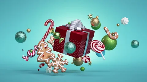 3d Christmas endless animation, looping intro. Glass balls, candy cane Video stock 136735138