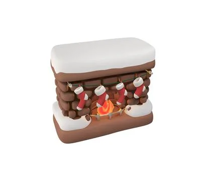3D Christmas Fireplace Vector Icon Stock Illustration