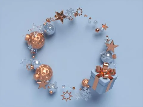 3d Christmas frame with gift box. Stock Illustration