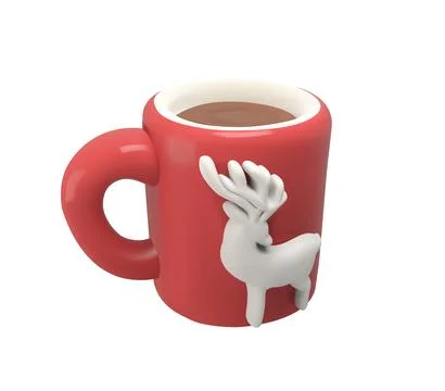 3D Christmas Mug Icon, Red Cocoa Mug with Reindeer Illustrazione stock