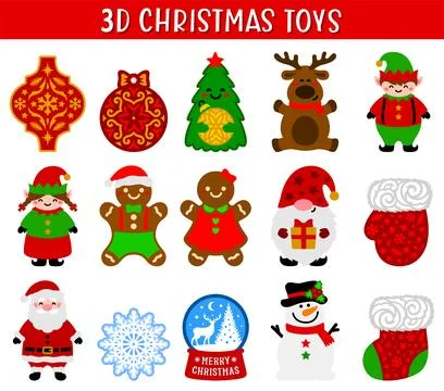3D Christmas Ornament vector set. Decorative holiday toys. Stock Illustration