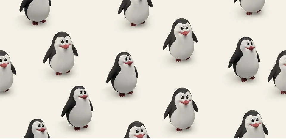 3D Christmas Penguin Seamless Pattern - Cute Winter Holiday Background Stock Illustration