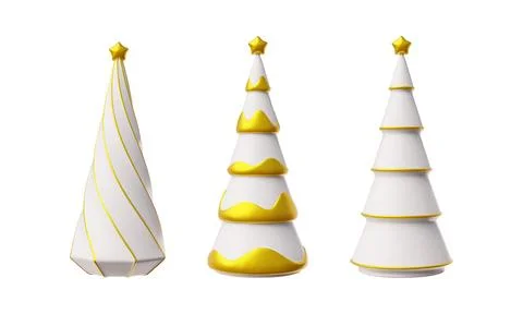 3D Christmas pine tree decorated with golden star and pattern vector set, Happy Stock Illustration