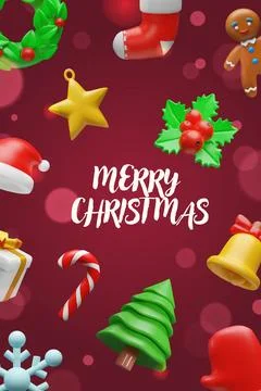 3D Christmas poster with holiday elements Stock Illustration