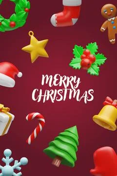 3D Christmas poster with holiday elements 1 Stock Illustration