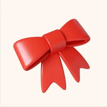 3d Christmas red bow icon. minimal decorative festive conical shape tree. New Stock Illustration