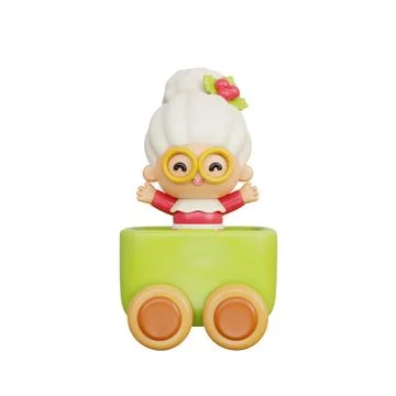 3D Christmas toy train with old lady grandmother, Merry Christmas and happy.. Stock Illustration