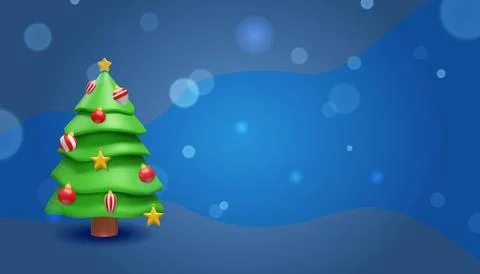 3D Christmas tree on blue background Stock Illustration
