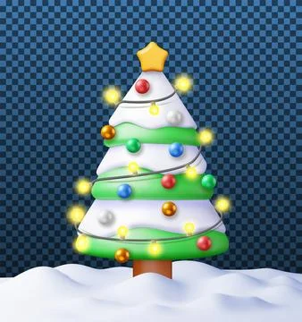 3D Christmas Tree Decorated Stock Illustration