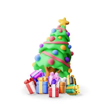 3D Christmas tree decorated Stock Illustration