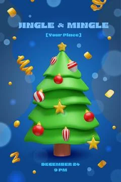 3D Christmas tree with decorations Stock Illustration