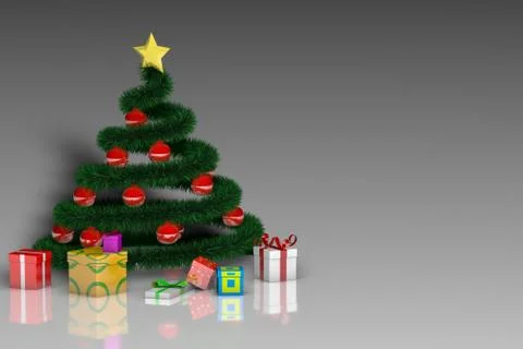 3D Christmas tree with red balls on a white background Stock Illustration