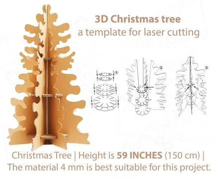 3D Christmas tree template designed for laser cutting, perfect for creating a Stock Illustration