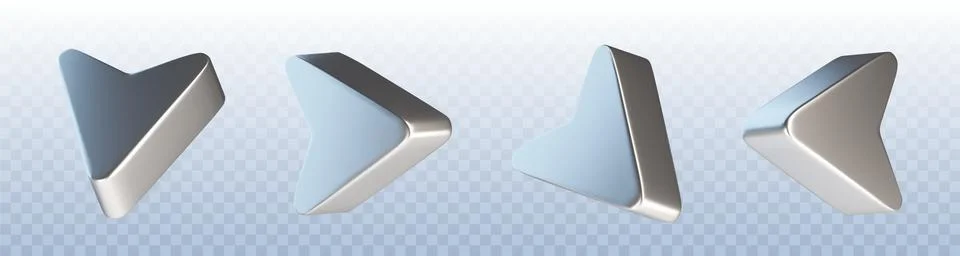 3D chrome arrows set isolated on transparent Stock Illustration