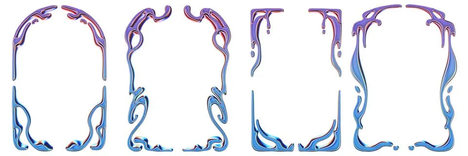3D chrome frame set, liquid futuristic metal border, gothic organic Stock Illustration