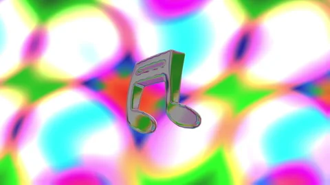 3D Chrome Holographic Musical Note Symbol on Vibrant Multi-Color Liquid Sil.. Видео 342985069