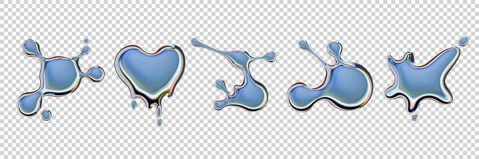 3D chrome liquid form set, metal y2k abstract shapes, glossy silver mercury Stock Illustration