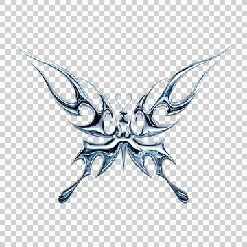 3d chrome metal effect neo tribal y2k gothic style tattoo. Cyber sigilism b.. Stock Illustration