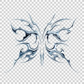 3d chrome metal effect neo tribal y2k gothic style tattoo. Cyber sigilism b.. Stock Illustration