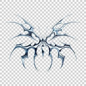 3d chrome metal effect neo tribal y2k gothic style tattoo. Cyber sigilism b.. Stock Illustration
