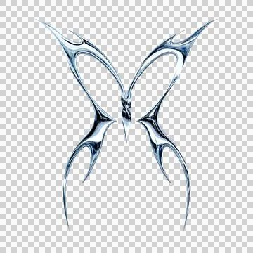 3d chrome metal effect neo tribal y2k gothic style tattoo. Cyber sigilism b.. Stock Illustration