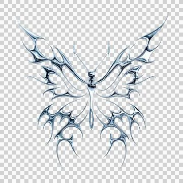 3d chrome metal effect neo tribal y2k gothic style tattoo. Cyber sigilism b.. Stock Illustration