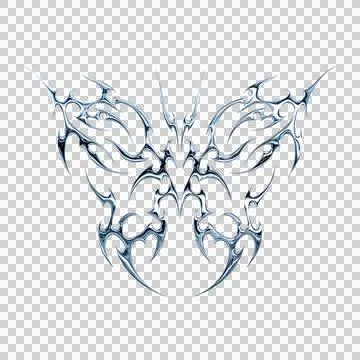 3d chrome metal effect neo tribal y2k gothic style tattoo. Cyber sigilism b.. Stock Illustration