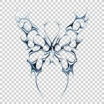 3d chrome metal effect neo tribal y2k gothic style tattoo. Cyber sigilism b.. Stock Illustration