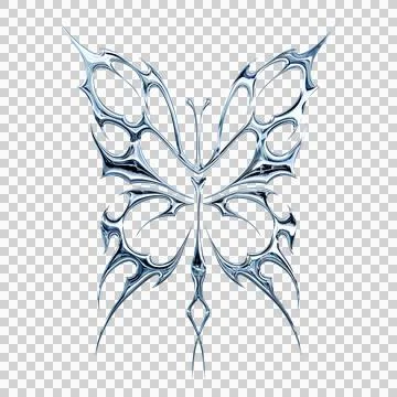 3d chrome metal effect neo tribal y2k gothic style tattoo. Cyber sigilism b.. Stock Illustration