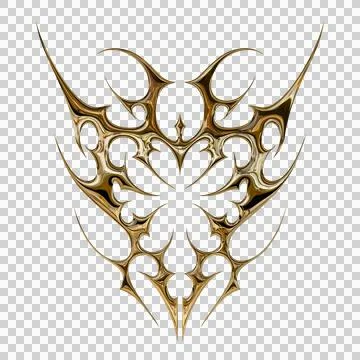 3d chrome metal effect neo tribal y2k gothic style tattoo. Cyber sigilism h.. Stock Illustration